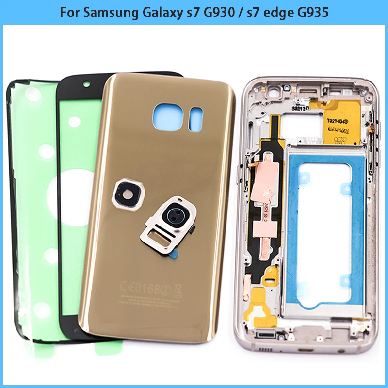 For Samsung Galaxy S7 Edge G930F G935F Housing Case Middle Frame + Battery Back Cover Glass Front Panel+ Adhesive | Мобильные