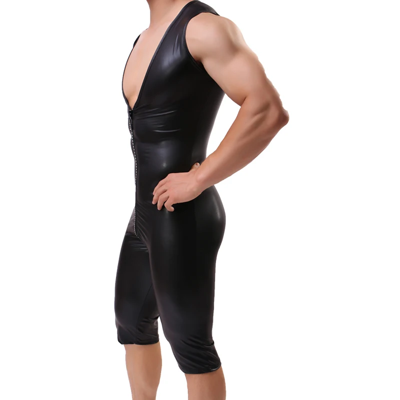 Мужское кожаное нижнее белье на молнии спереди|Нательные рубашки| |