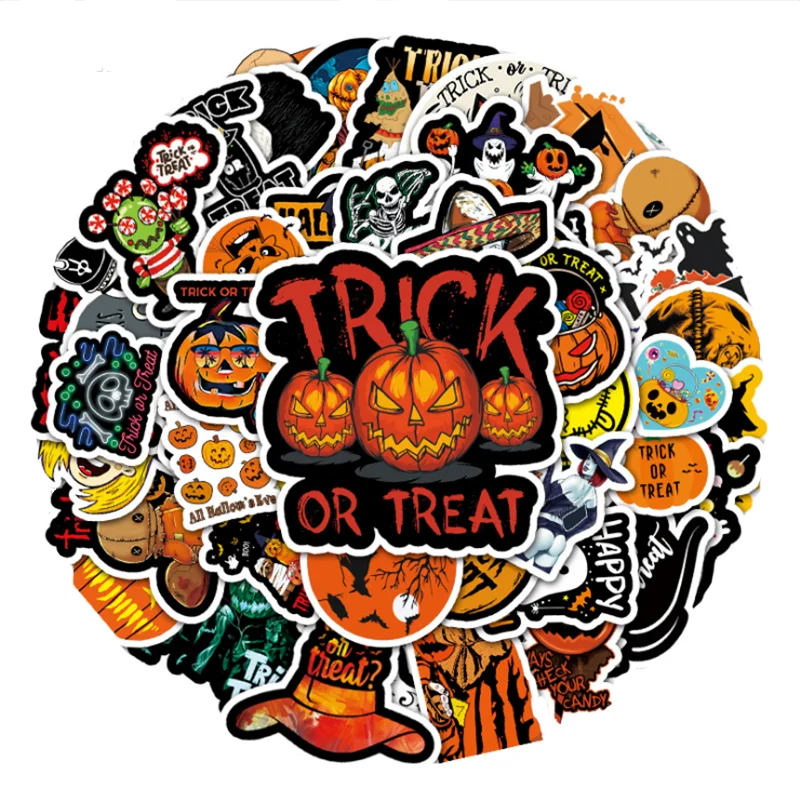 

10/30/50PCS Halloween Cartoon Scary Pumpkin Head Graffiti Sticker Laptop Scooter Decoration Children's Toys Wholesale