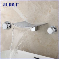 jieni solid brass bathroom bathtub basin sink mixer tap waterfall ceramic double handles deck mounted 3 pcs chrome faucet set