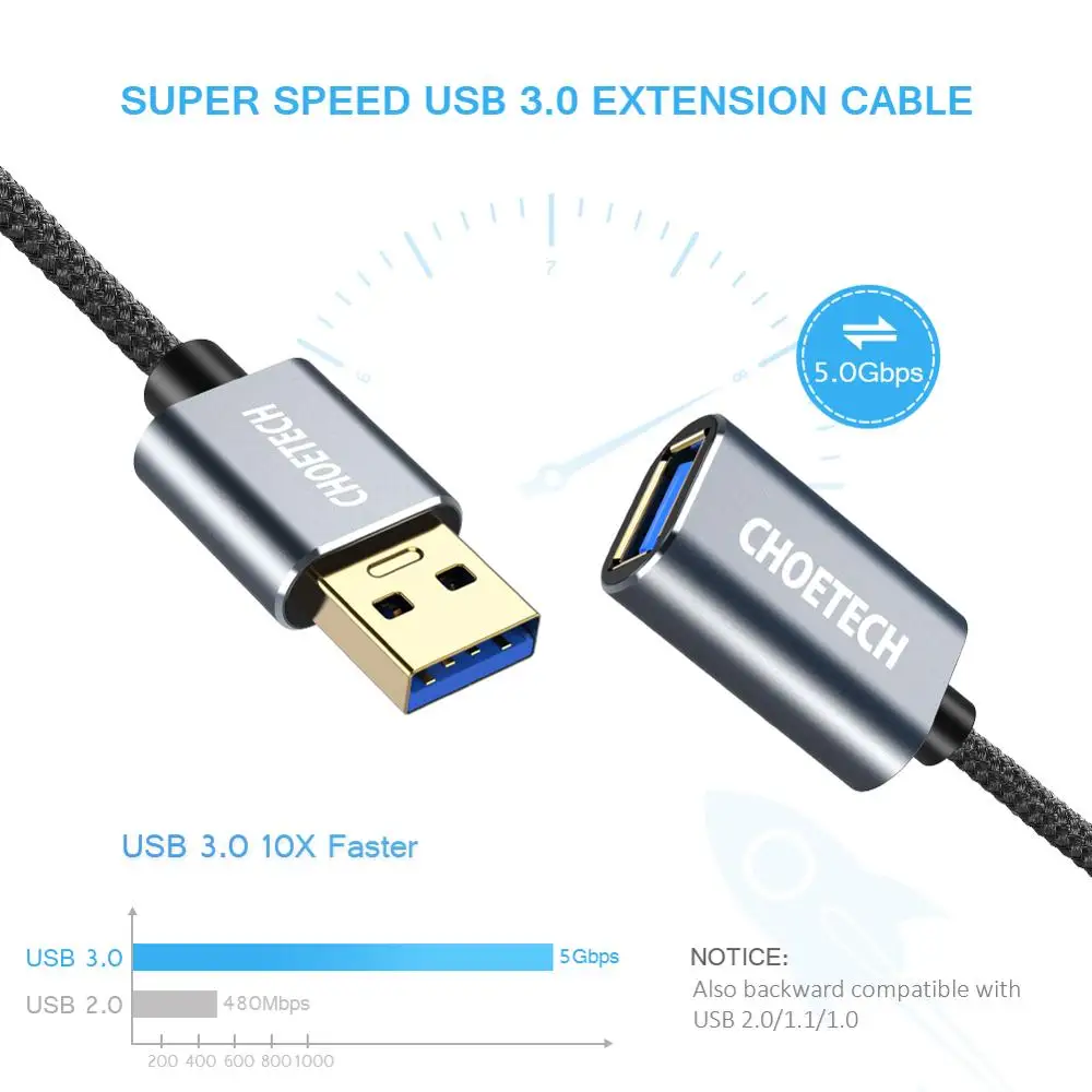 CHOETECH 2 м USB 3 0 удлинитель для Smart tv PS4 Xbox SSD данных шнур камера мышь игра