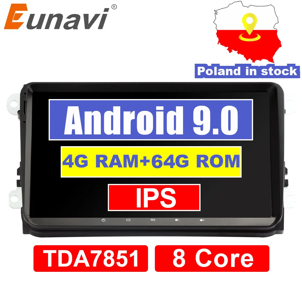 Eunavi 4 г 64 г Android 9 2 Din автомагнитола Стерео gps для VW Passat B6 CC Polo GOLF 5 6 Touran Jetta Tiguan Magotan сиденье DSP без DVD