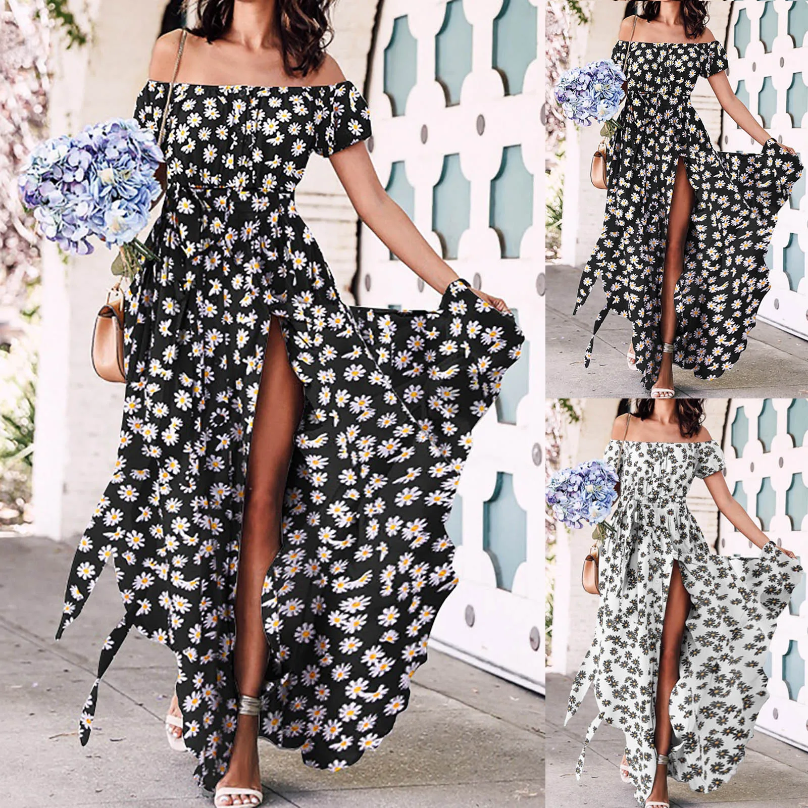

Women's Off Shoulder Long Dress Chiffon Short Sleeves Party Sexy Maxi Dress sexy wrapping sundress