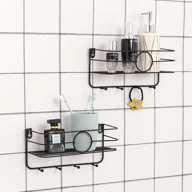 Черная Железная полка для ванной кухонные настенные полки корзина душа хранения