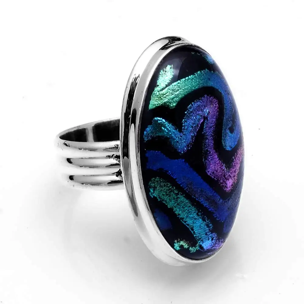 Genuine Dichroic Glass Ring 925 Sterling Silver, USA Size : 7, 2SR551