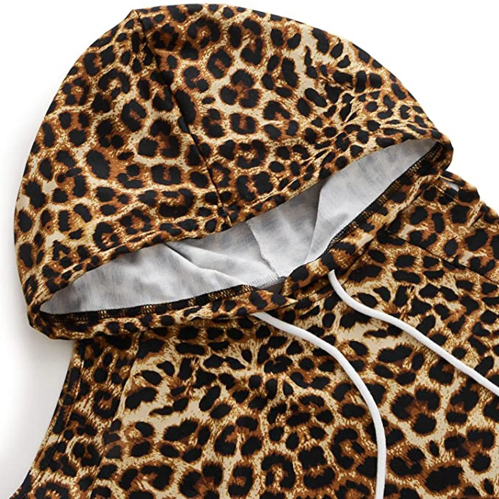 Женская Повседневная Толстовка с капюшоном леопардовым принтом открытыми