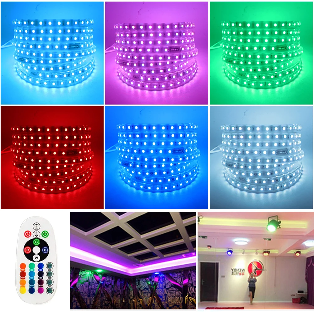 5050 RGB Светодиодные ленты светильник переменного тока 220V-240V Водонепроницаемый +