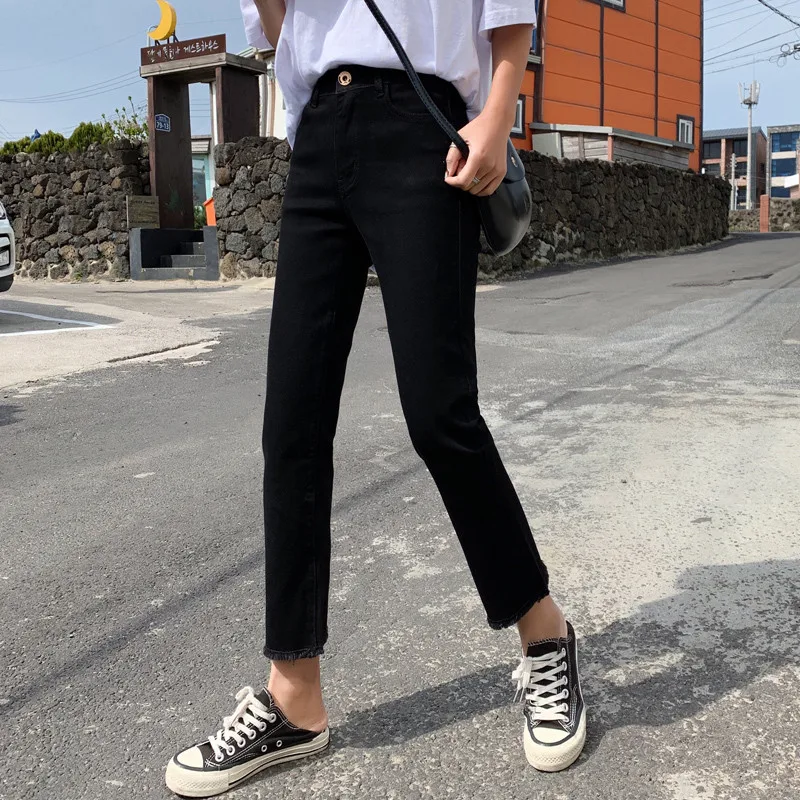 Новые Женские Простые джинсовые брюки с высокой талией длиной до щиколотки