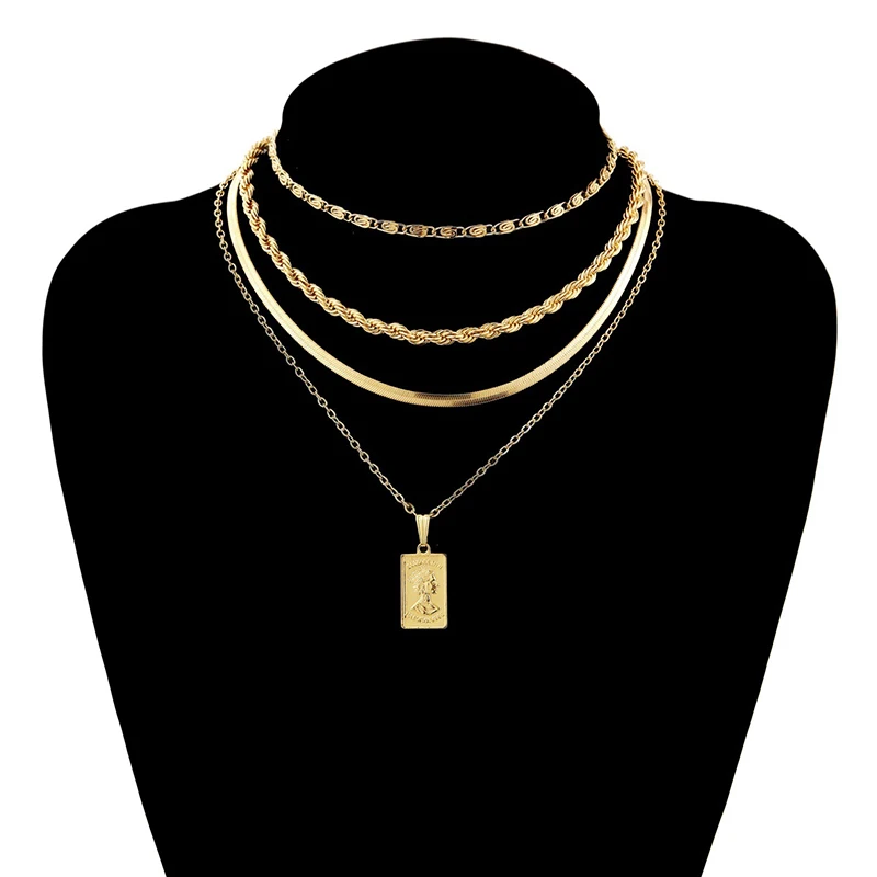 

2021 new multi-layer snake chain necklace women's retro cross gold coin pendant necklace party jewelry gift wholesale