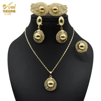 african luxury jewelry gold color crystal pendant necklace earrings ring bracelet set nigerian wedding bridal jewellery set gift