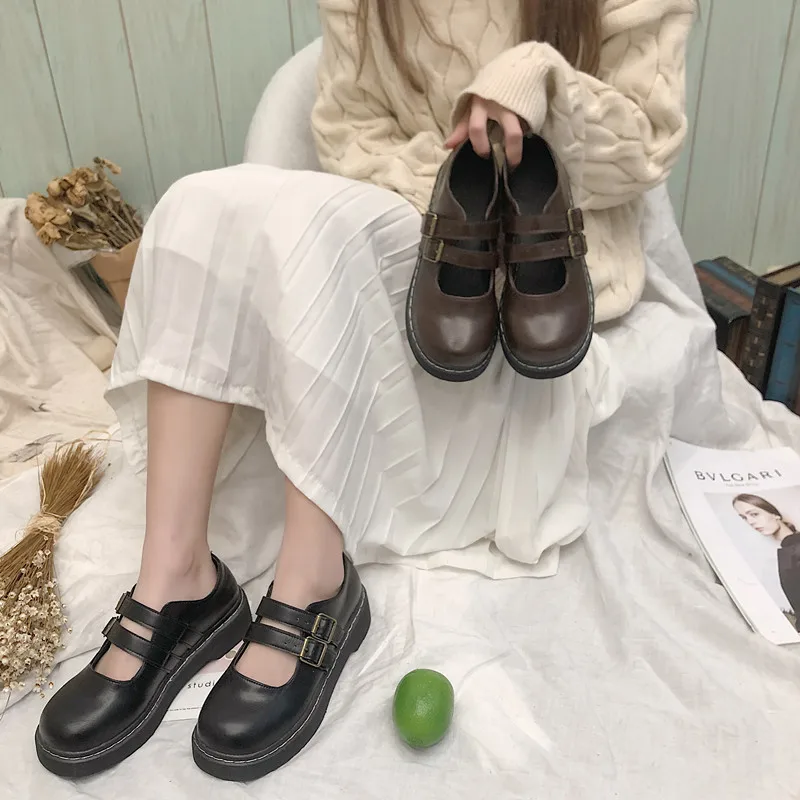 Туфли кожаные в британском стиле маленькие Ретро туфли на толстой подошве мори