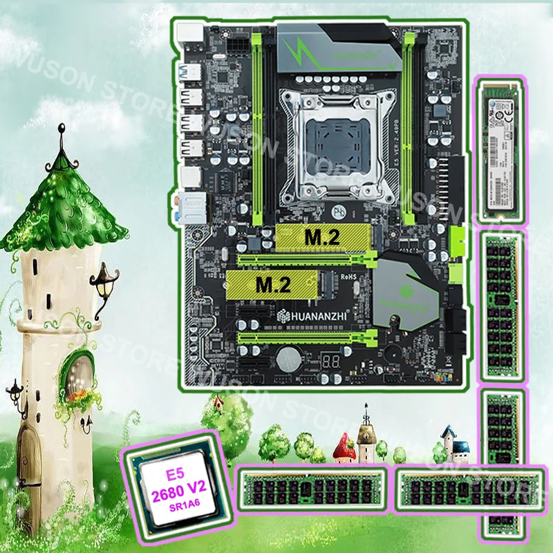 Комплект материнской платы HUANANZHI X79 128 ГБ M.2 NVMe SSD CPU Xeon E5 2680 V2 2 8 ГГц большой бренд RAM