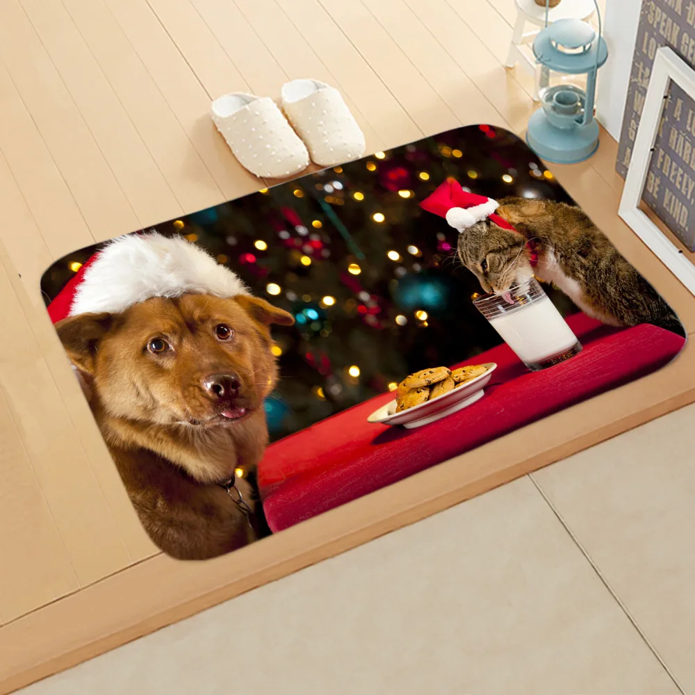 

Christmas New Year Festive Dogs And Cats Animal Mat Mat Bedroom Bathroom Home Water-Absorbing Anti-slip Carpet Mats