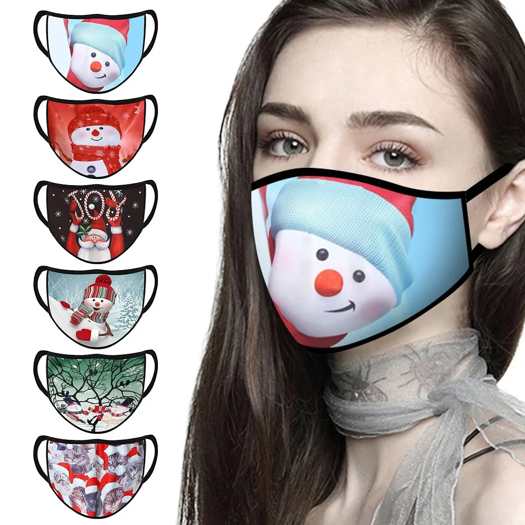Рождественская маска для лица с принтом Санта Клауса снеговика тканевая