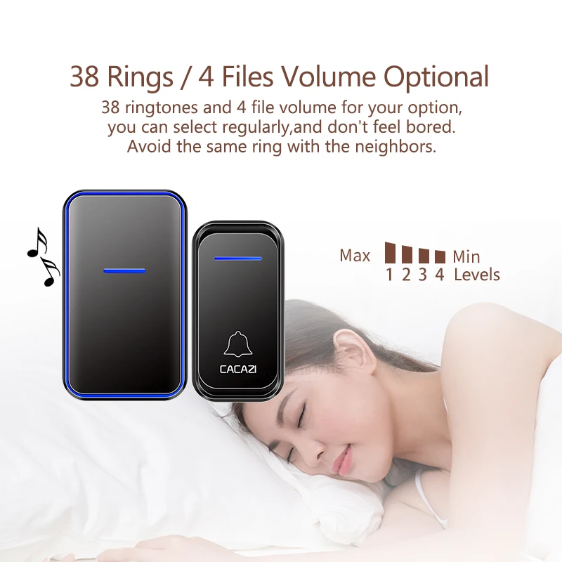 CACAZI беспроводной дверной звонок водонепроницаемый 300 м пульт дистанционного