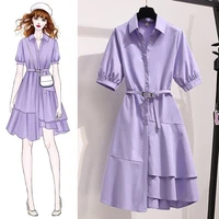 ehqaxin summer womens shirt dress 2021 fashion new style lapel buttons irregular ruffle french a line dresses with belt m 4xl
