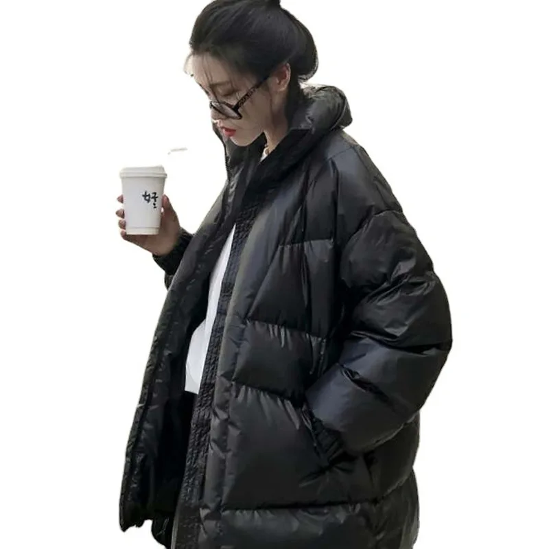 

Winter Jacket Women Black Stand-up Collar Coat Winter New Cotton Coat Loose Student Ins Super Fire Bread Coat