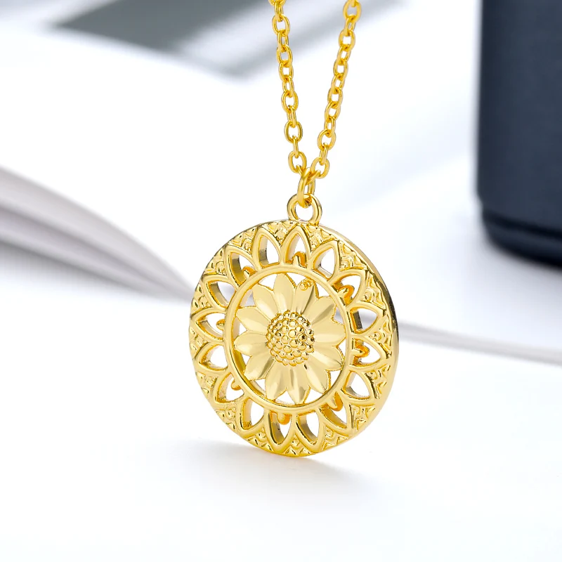 

SunFlower Necklaces For Women Round Flower Luxurious Necklace Chain Choker For Lover Couple Delicate Jewelry Gifts