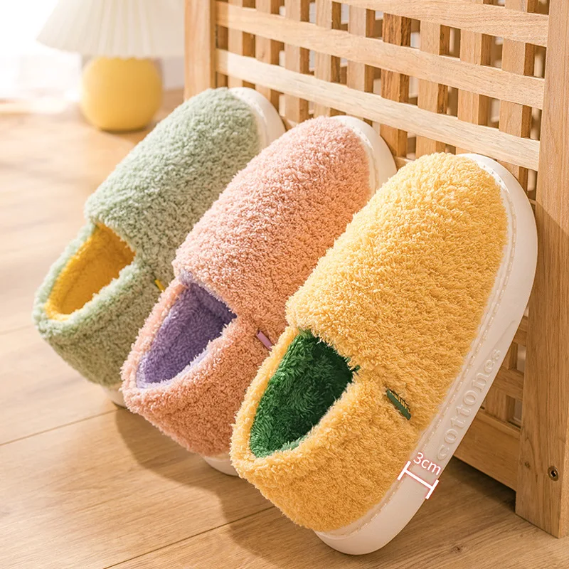 

Cotton Slippers Women Winter Bag with Thicker Warm Indoor Home Couple Fashion Plush Cotton Shoes for Men