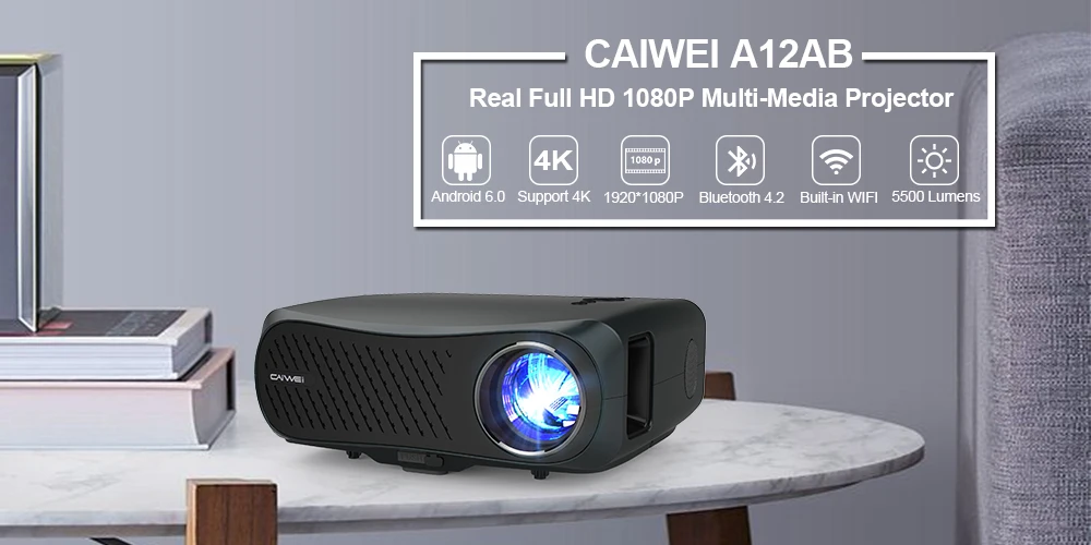 CAIWEI A12 домашний кинотеатр 1920*1080P Full HD lcd проектор с 10000:1 соотношением поддержка 4K Smart Android tv Led кинотеатр WiFi проектор