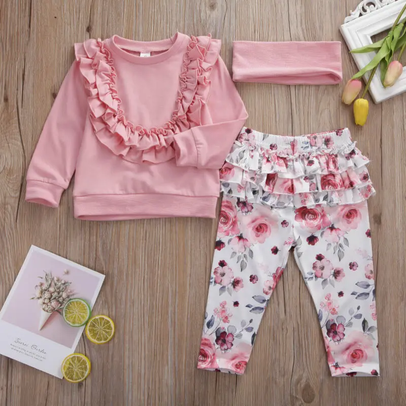Комплект осенней одежды с цветочным принтом для новорожденных девочек от 0 до 24