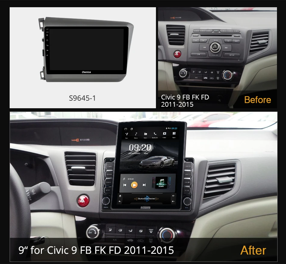 Автомобильный радиоприемник Nano Vertical Ownice Android 10 0 2din для Honda Civic 9 FB FK FD 2011-2015 блок