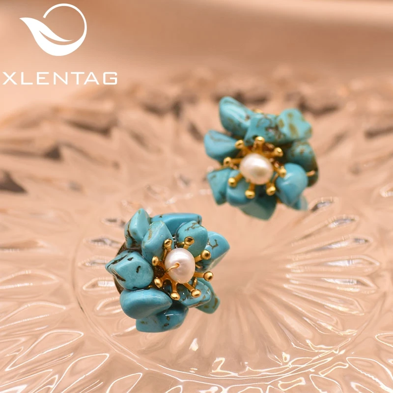 Женские винтажные серьги-гвоздики XlentAg серьги ручной работы с натуральным