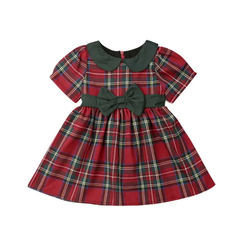 Xmas Clothing Toddler Kids Baby Girls Clothes Short sleeve Christmas Red Plaid Bowknot Tutu Dress Checked Santa Gown 6M-4T | Детская