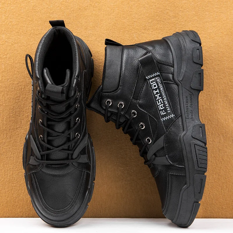 

Мужские кожаные ботинки ручной работы, черные уличные осенние ботинки, мужская повседневная кожаная обувь, ботинки в британском стиле для в...