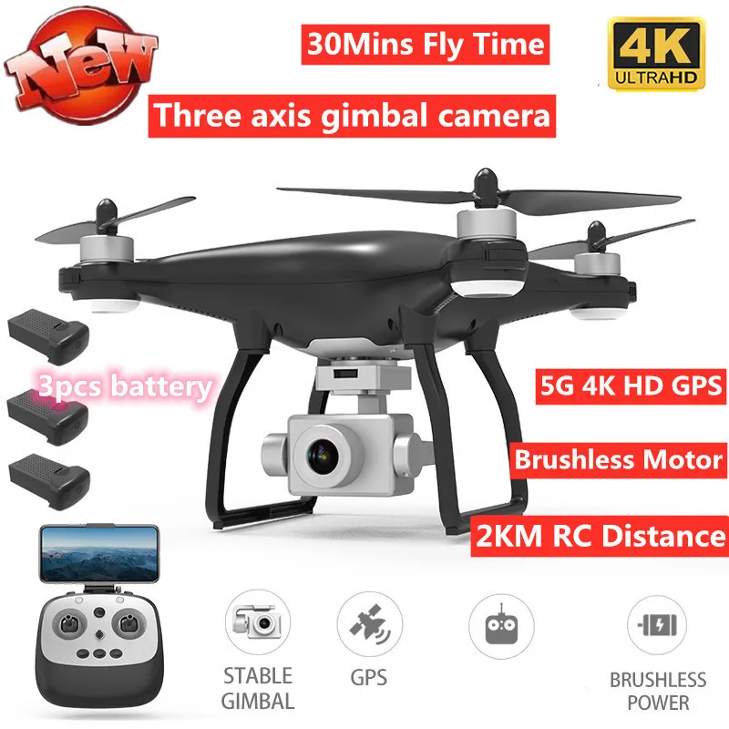 

2KM RC Distance GPS Follow 5G 4K HD Camera WIFI FPV RC Drone 3-axis Gimbal 30Mins Fly Time With Brushless Motor RC Quadcopter