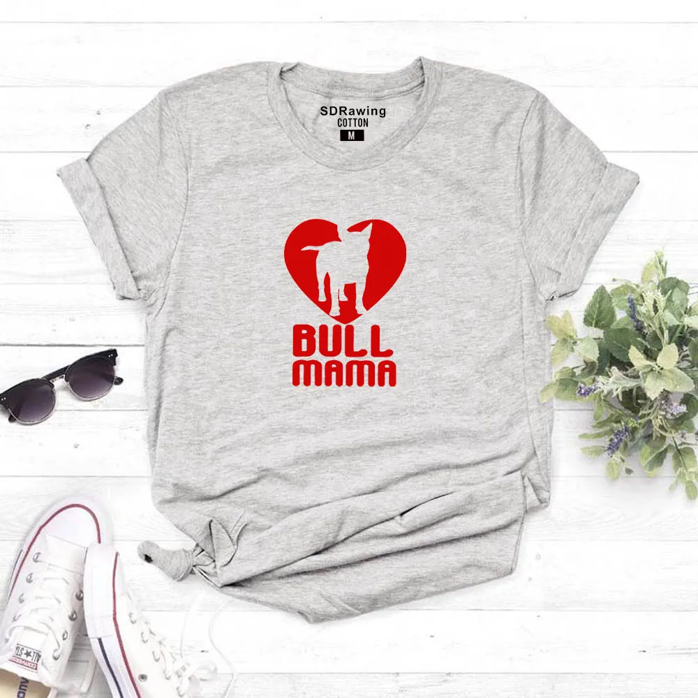 Женская футболка с фотографией терьера Bull Mama ручная Футболка с принтом Bullterrier lover gift idea Psiakrew Женская футболка из хлопка - Цвет: gray