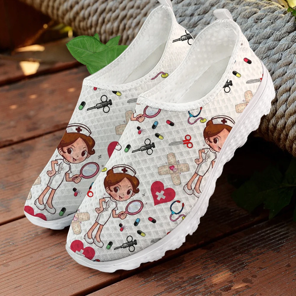 FORUDESIGNS Cute Cartoon Nurse/Doctor Pattern Women Slip On Sneakers Casual Ladies Shoes Spring/Autumn Nursing Female Flat Shoes