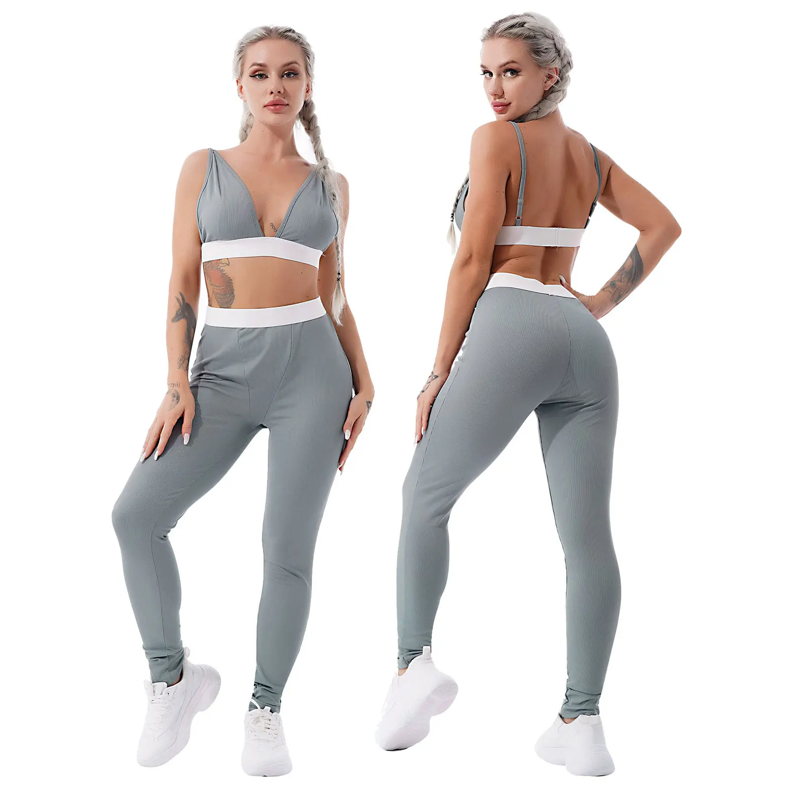 

2021 Skinny Yoga Set Workout Women Gym Clothing Fitness Suit for Woman Sport Leggings Tracksuit Sport Bras Top Outfit Sportswear