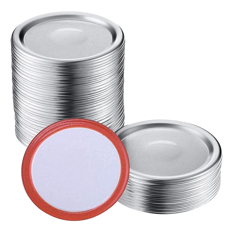 

100 Pcs Wide Mouth 86 MM Mason Jar Canning Lids, Reusable Leak Proof Split-Type Silver Lids with Silicone Seals Rings