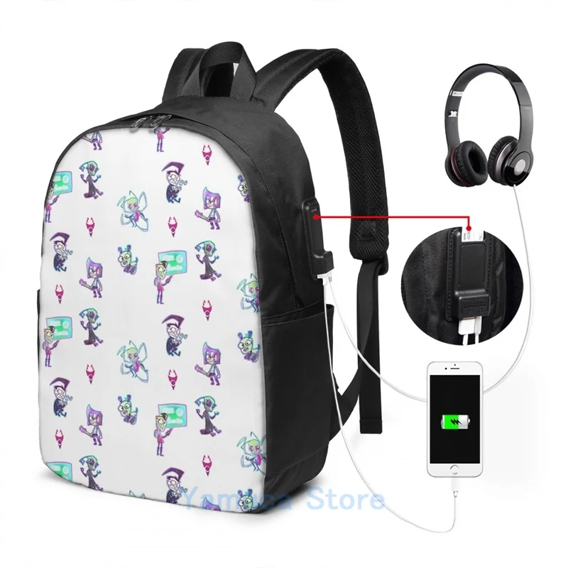 Забавный рюкзак с графическим принтом invader zim USB-зарядка мужские школьные сумки