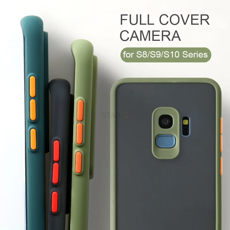 Skin Feel Matte Silicone Hard Phone Case For Samsung Galaxy s10 e s9 s8 plus s10e Contrast button Shockproof Bumper Back Cover