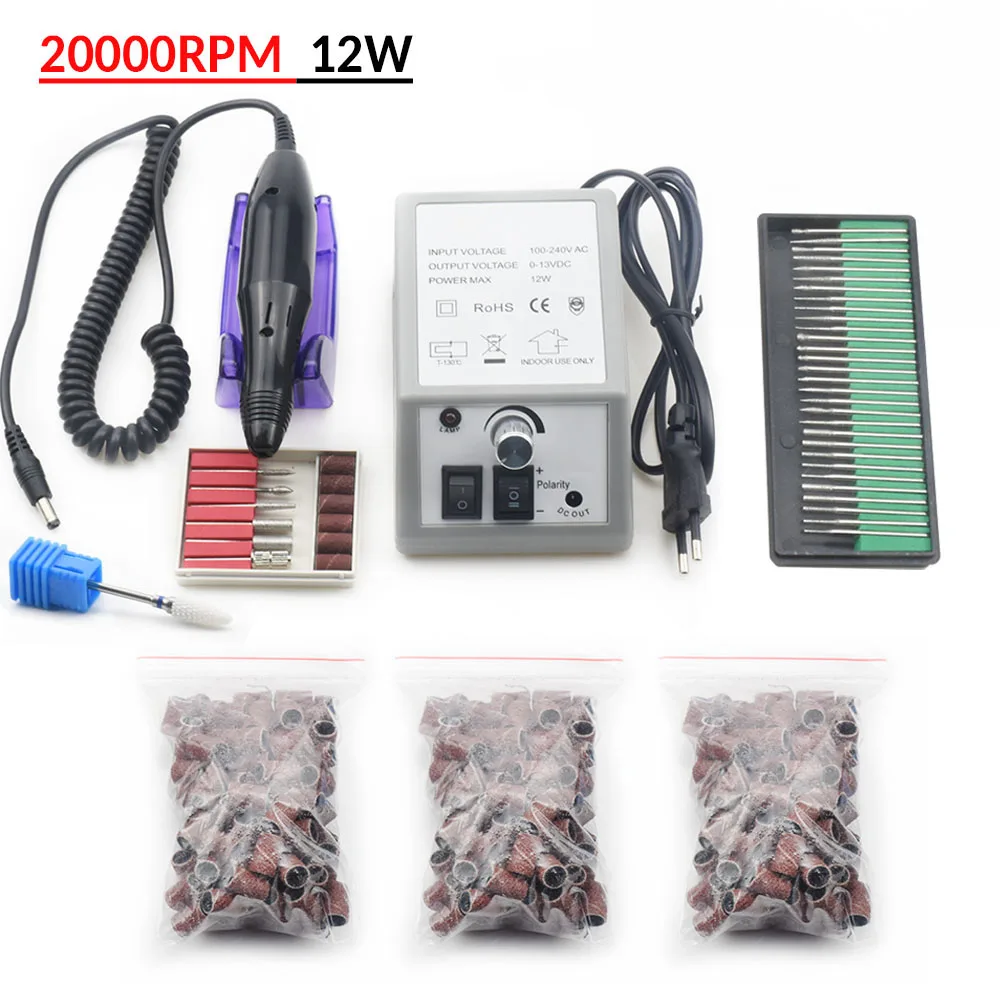 20000RPM SET Дрель для ногтей, 35000 об/мин, профессиональная машинка для маникюра, аппарат для маникюра, педикюра, набор, электрическая пилка с резцом, инструмент для дизайна ногтей - Цвет: 20000RPM SET