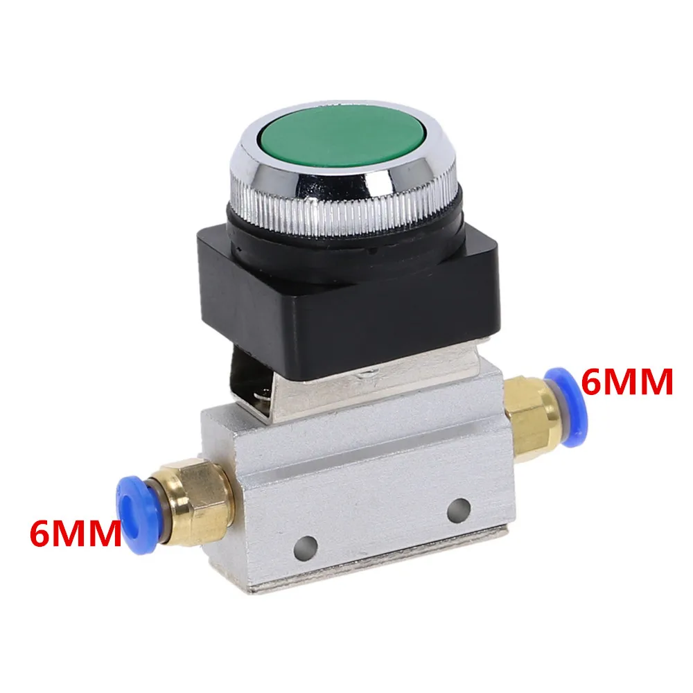 6MM 1 шт. механический клапан 1/" резьба 2 положения 3 способ зеленая плоская кнопка мгновенный пневматический клапан MOV-321PP - Цвет: 6MM