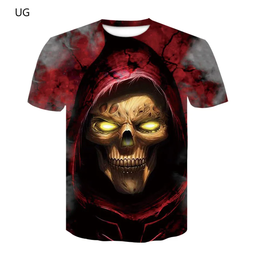 

UG Summer Street Fashion Breathable Red Skull 3D T-shirt Men's Fashion Casual Short Loose Pullover T-shirt