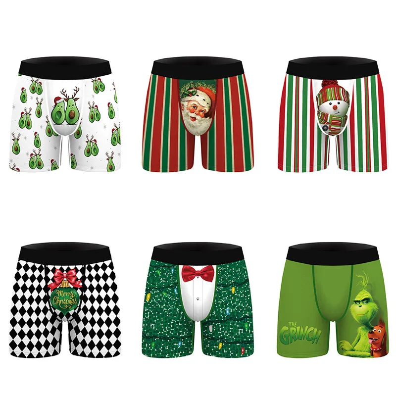 

Cartoon Christmas Digital Printing Men's Underwear Sexy Funny Flat Briefs
