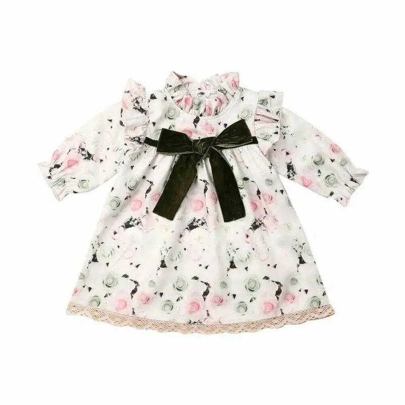 Flower Girl Princess Dress Toddler Kids Baby Ruffles Long Sleeve Print Party Wedding Pageant Floral | Детская одежда и обувь