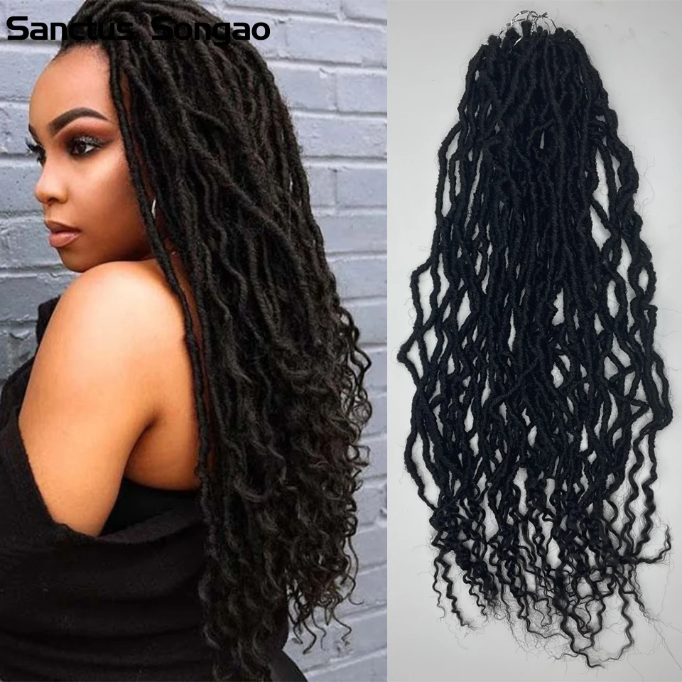 

New Goddess Locs Crochet Braiding Hair With Curly Synthetic Braiding Hair Extensions Faux Locs For Women Sanctus Songao