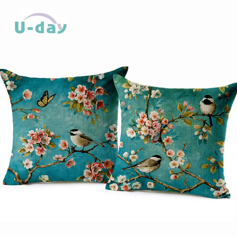 

birds cushion Home Car decorative pillows butterfly almofada /coussin / linen Cojines decoration pillowcase CH5D04