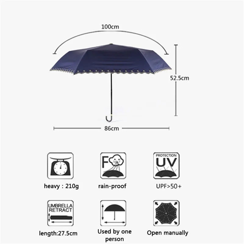 Aluminum Alloy Three Fold Hand Open Sun Protection UV Umbrella Ultra Light Mini Sunshade Non Automatic Folding Umbrellas @D | Дом и сад
