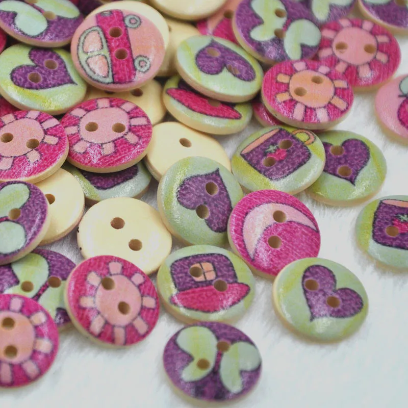 

10/50/100pcs 15mm Mix Heart Wood Buttons 2Holes Sewing Crafts Accessories WB335