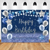 blue silver glitter balloon star baby birthday party custom backdrop photography background photophone photozone decoration prop