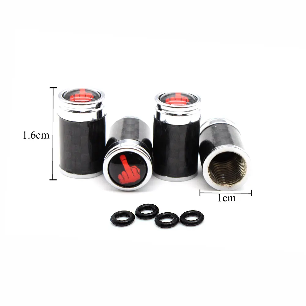 

4 Pcs/Set Copper + Carbon Fiber Middle Finger Style Tire Valve Stem Cap Tire Wheel Stem Air Valve Caps for Auto Cars