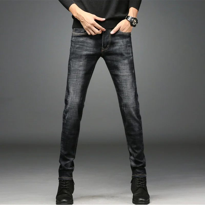 

New casual pants versatile jeans men's small leg pants youth autumn elastic trend Korean slim men's pants