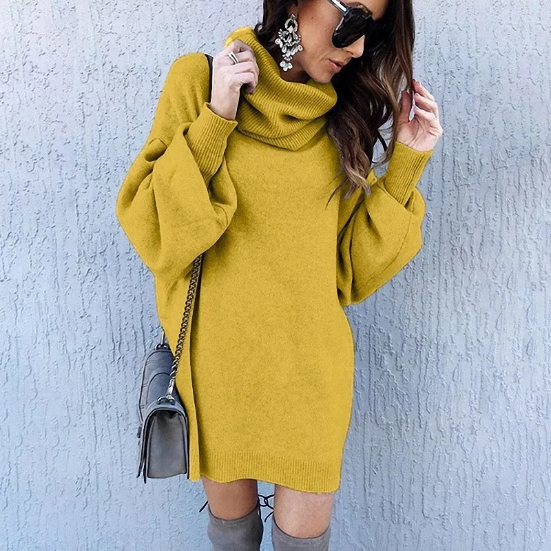 

2020 New Women Warm Casual Autumn and Winter New Style Large Size Loose High Collar Long Turtleneck Solid Elegant Sweater