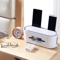 2021 cable cord management organize box wires hider with phone holder stand for desk surge protector desktop finishing wire box